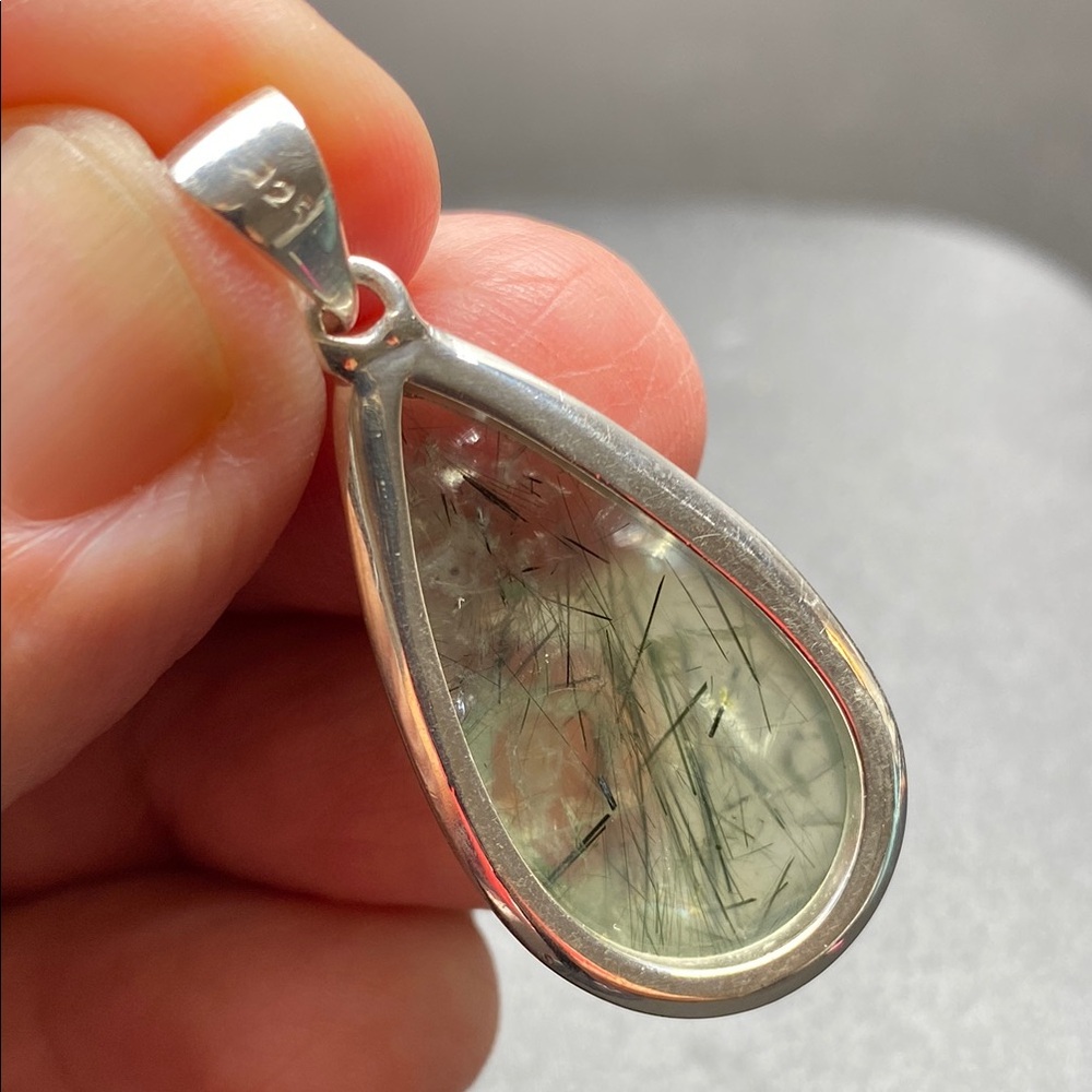 Green Actinolite in Prehnite in Solid Sterling Silver 925 - Picture 7 of 8